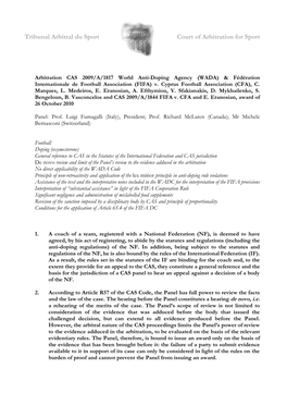 CAS 2009/A/1817 World Anti-Doping Agency (WADA) & Fédération Internationale De Football Association (FIFA) V