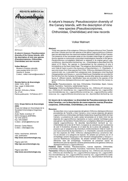 Pseudoscorpion Diversity of the Canary Islands, with the Description of Nine New Species (Pseudoscorpiones, Chthoniidae, Cheiridiidae) and New Records