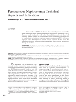 Percutaneous Nephrostomy: Technical Aspects and Indications