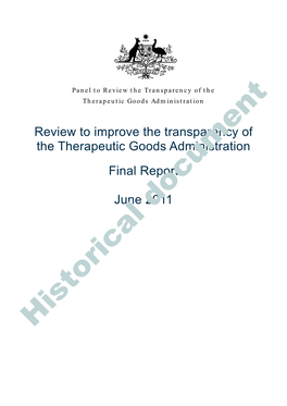 Review to Improve the Transparency of the Therapeutic Goods Administration