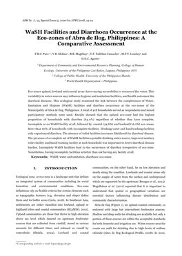 Wash Facilities and Diarrhoea Occurrence at the Eco-Zones of Abra De Ilog, Philippines: a Comparative Assessment