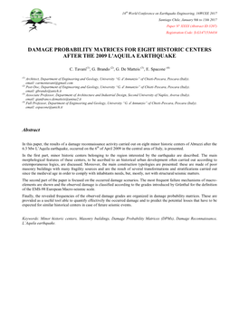 Damage Probability Matrices for Eight Historic Centers After the 2009 L'aquila Earthquake