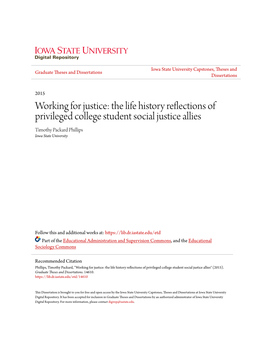 The Life History Reflections of Privileged College Student Social Justice Allies Timothy Packard Phillips Iowa State University