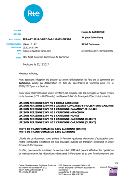 OBJET PLU Arrêt Du Projet Commune De Carbonne Toulouse, Le 27/12