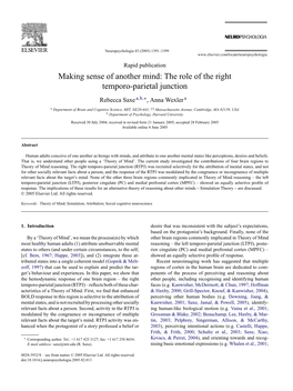 Making Sense of Another Mind: the Role of the Right Temporo-Parietal Junction