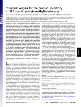 Structural Origins for the Product Specificity of SET Domain Protein Methyltransferases