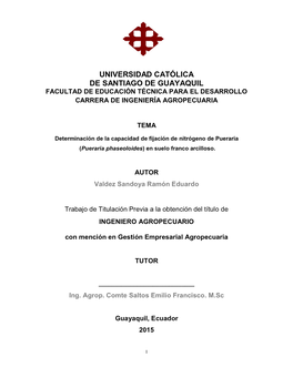 Universidad Católica De Santiago De Guayaquil Facultad De Educación Técnica Para El Desarrollo Carrera De Ingeniería Agropecuaria