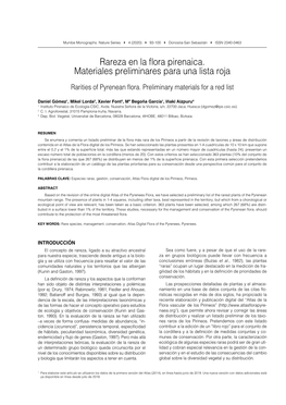 Rareza En La Ora Pirenaica. Materiales Preliminares Para Una Lista Roja