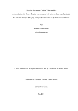 An Investigation Into Theatre Directing Processes Used with Actors to Discover and Articulate