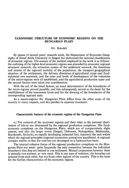 Taxonomic Structure of Economic Regions on the Hungarian Plain