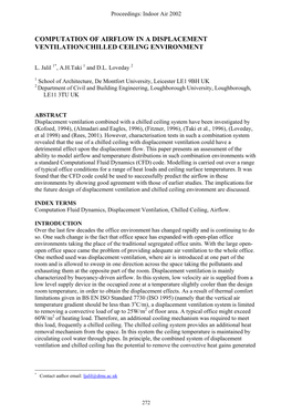 Computation of Airflow in a Displacement Ventilation/Chilled Ceiling Environment