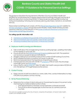 COVID-19 Guidance for Personal Service Settings