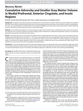 Cumulative Adversity and Smaller Gray Matter Volume in Medial Prefrontal, Anterior Cingulate, and Insula Regions Emily B