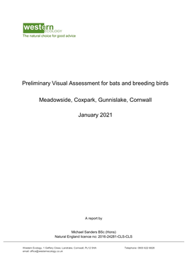 Preliminary Visual Assessment for Bats and Breeding Birds