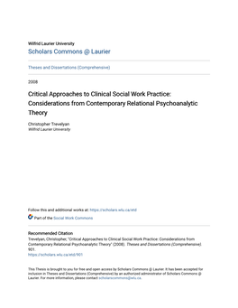 Critical Approaches to Clinical Social Work Practice: Considerations from Contemporary Relational Psychoanalytic Theory