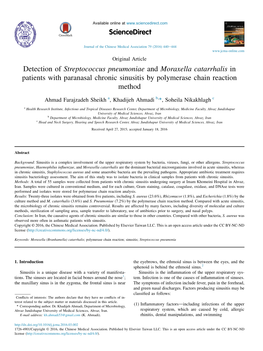 Detection of Streptococcus Pneumoniae and Moraxella Catarrhalis in Patients with Paranasal Chronic Sinusitis by Polymerase Chain Reaction Method