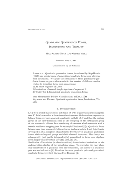 Quadratic Quaternion Forms, Involutions and Triality