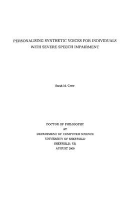 Personalising Synthetic Voices for Individuals with Severe Speech Impairment