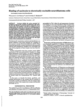 Binding of Saxitoxin to Electrically Excitable Neuroblastoma Cells (Ion Transport/Scorpion Toxin/Batrachotoxin) WILLIAM A