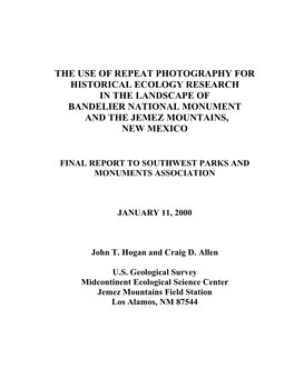 The Use of Repeat Photography for Historical Ecology Research in the Landscape of Bandelier National Monument and the Jemez Mountains, New Mexico