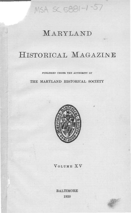 Maryland Historical Magazine, 1920, Volume 15, Issue No. 1