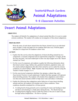 Desert Animal Adaptations