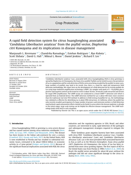 Candidatus Liberibacter Asiaticus' from the Psyllid Vect