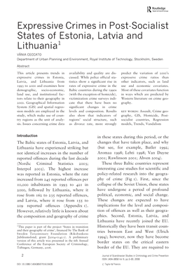 Expressive Crimes in Post-Socialist States of Estonia, Latvia and Lithuania1