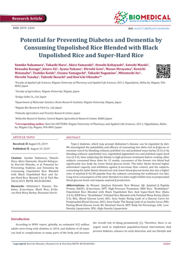 Potential for Preventing Diabetes and Dementia by Consuming Unpolished Rice Blended with Black Unpolished Rice and Super-Hard Rice