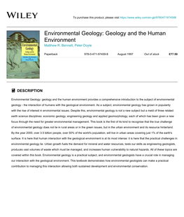 Environmental Geology: Geology and the Human Environment Matthew R