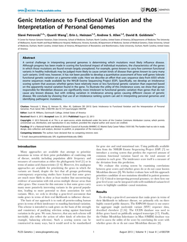 Genic Intolerance to Functional Variation and the Interpretation of Personal Genomes