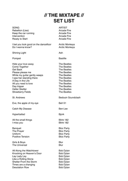 the Mixtape // Set List