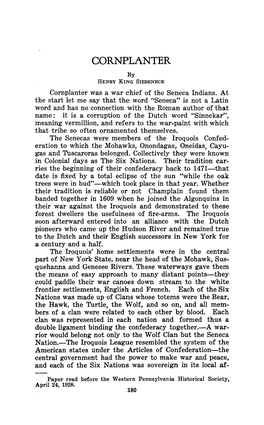 CORNPLANTER by Henry King Siebeneck Cornplanter Was a War Chief of the Seneca Indians