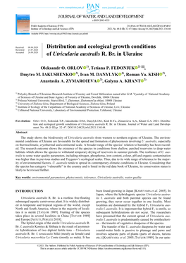 Distribution and Ecological Growth Conditions of Utricularia Australis R