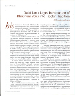 Dalai Lama Urges Introduction of Bhikshuni Vows Into Tibetan Tradition a Mandala Special Report