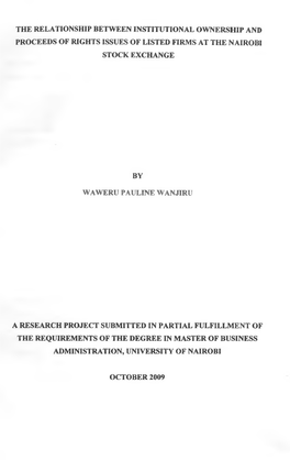 The Relationship Between Institutional Ownership and Proceeds of Rights Issues of Listed Firms at the Nairobi Stock Exchange