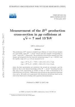 Measurement of the $ B^{\Pm} $ Production Cross-Section in Pp