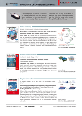 Spotlights on Our Sister Journals: Chemcatchem 14/2016