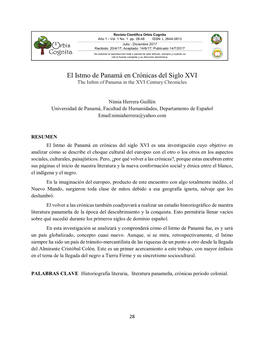 El Istmo De Panamá En Crónicas Del Siglo XVI the Isthm of Panama in the XVI Century Chronicles