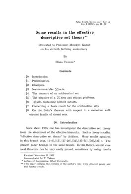 Some Results in the Effective Descriptive Set Theory**