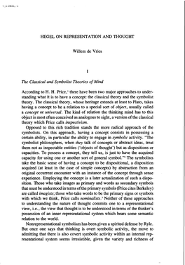 HEGEL on REPRESENT ATION and THOUGHT Willem De Vries The