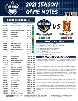 2021 Season Game Notes