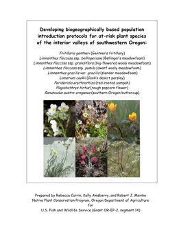 Developing Biogeographically Based Population Introduction Protocols for At-Risk Plant Species of the Interior Valleys of Southwestern Oregon