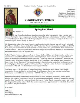 March 2016 Knights of Columbus Washington State Council Bulletin