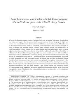 Land Communes and Factor Market Imperfections: Micro-Evidence from Late 19Th-Century Russia