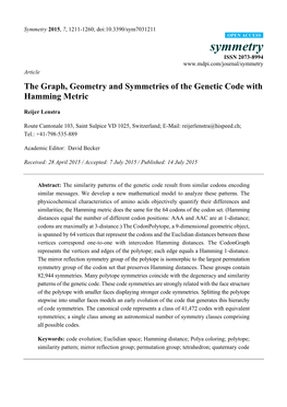 The Graph, Geometry and Symmetries of the Genetic Code with Hamming Metric