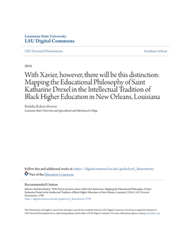 With Xavier, However, There Will Be This Distinction: Mapping the Educational Philosophy of Saint Katharine Drexel in the Intell