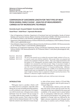 Comparison of Sarcomere Length for Two Types of Meat from Animal Family Suidae – Analysis of Measurements Carried out by Microscopic Technique