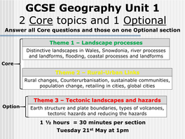 GCSE Geography Unit 1 2 Core Topics and 1 Optional Answer All Core Questions and Those on One Optional Section