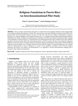 Religious Fanaticism in Puerto Rico: an Interdenominational Pilot Study